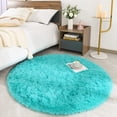 thumbnail image 3 of YJ.GWL Round Fluffy Area Rugs Fluffy Carpet Plush Rug for Living Room Bedroom Circular Fuzzy Mat, 4x4 Ft, Teal Blue, 3 of 6