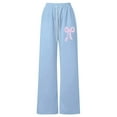 thumbnail image 5 of Girls Cargo Pants Bow Tie Wide Leg Lightweight Straight Leg Joggers Pockets Compression Tights,Blue,160, 5 of 5