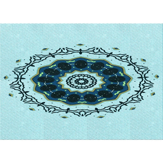Ahgly Company Indoor Rectangle Patterned Deep-Sea Green Area Rugs, 2' x 5'