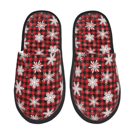 Balery Snowflake red plaid Slient Indoor Furry Fleece Comfort House Shoes Soft Non-Slip Home Shoes Cotton slippers House Slippers-- Large
