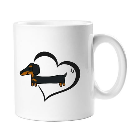 - Funny coffee mug drinking cup morning breakfast drink - Dachshund love heart