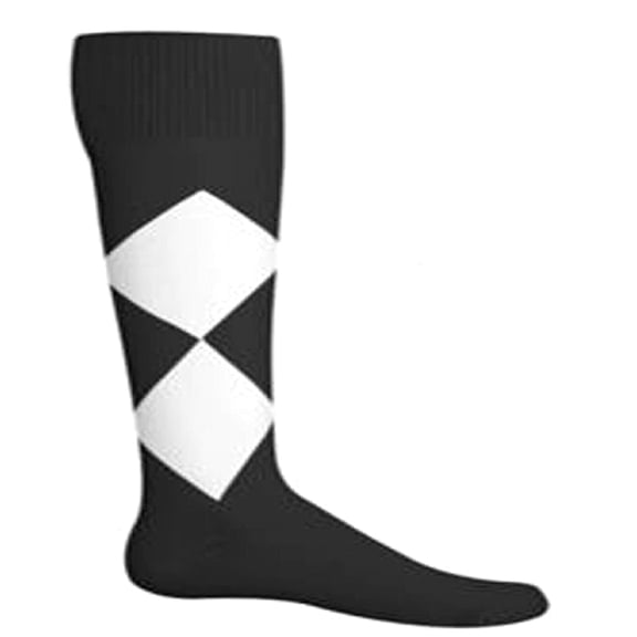 Red Lion Victory Adult Knee High Black With White Argyle Casual Socks Women's Size 9-11