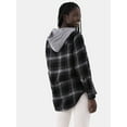 thumbnail image 3 of Time and Tru Women's Hooded Flannel Shirt with Long Sleeves, Sizes XS-XXXL, 3 of 5
