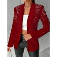 thumbnail image 2 of Women'S Business Blazer, Long Sleeve Open Front Suit Jacket, Rhinestone Button Down Coat, Office Work Wear Wine Red M, 2 of 5