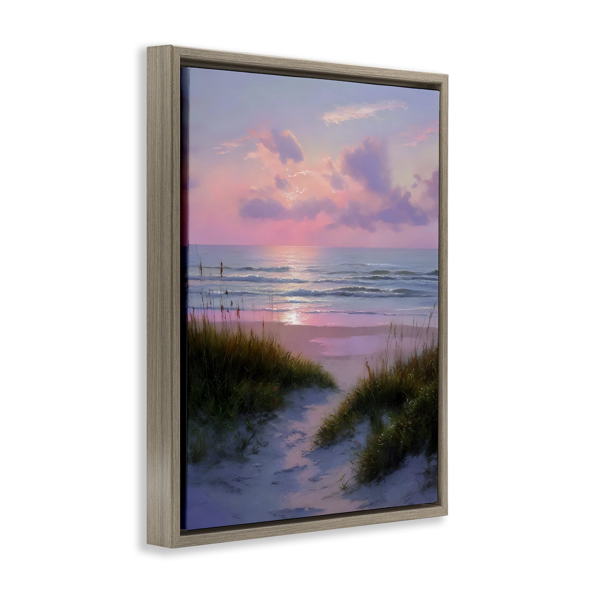 Stupell Industries Romantic Beach Sunset in Pink Brown Framed Floater Canvas Wall Art, design by Franklyn Gregory