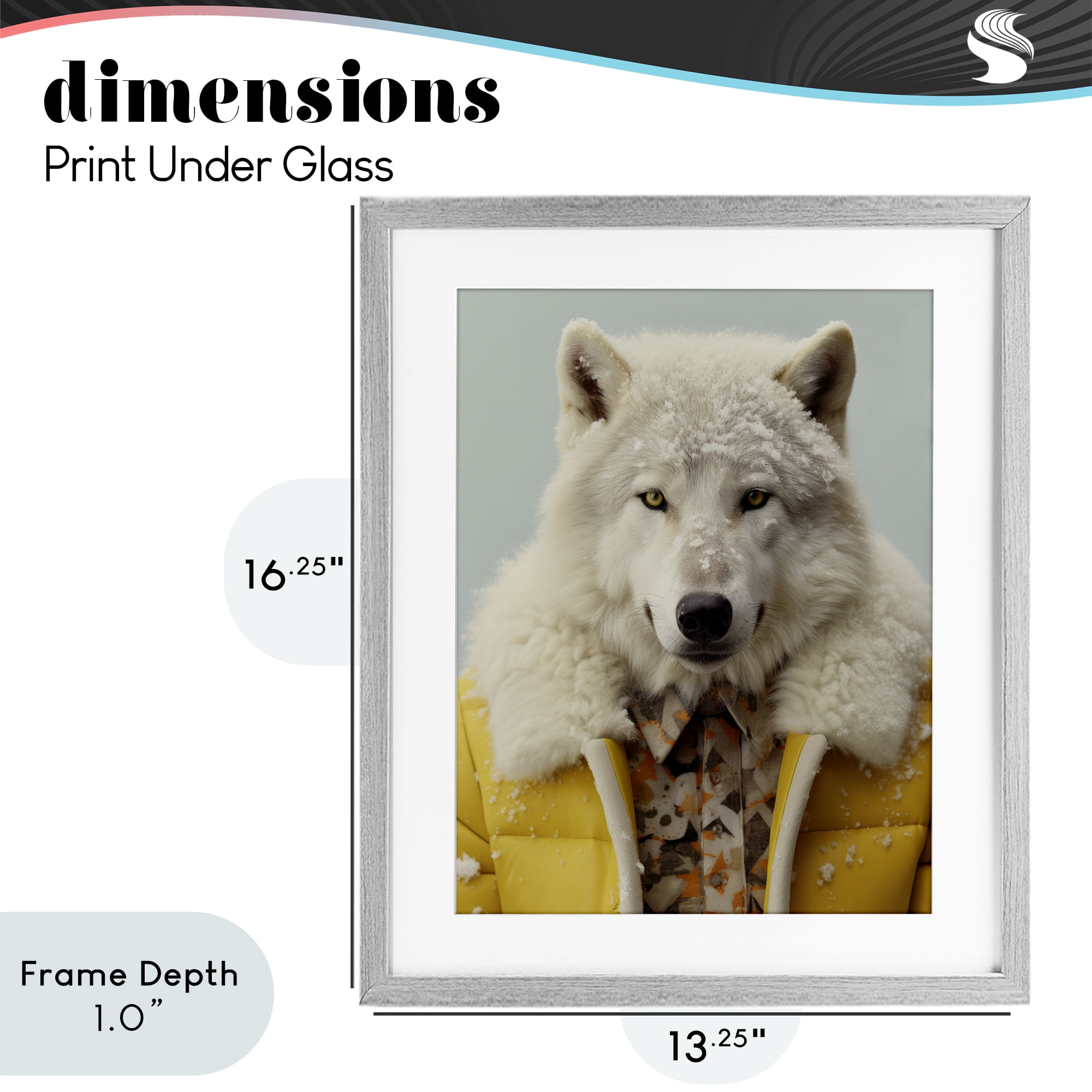 Stupell Industries Snow Wolf Yellow Jacket Gray Framed Print Under Glass, design by Ray Powers