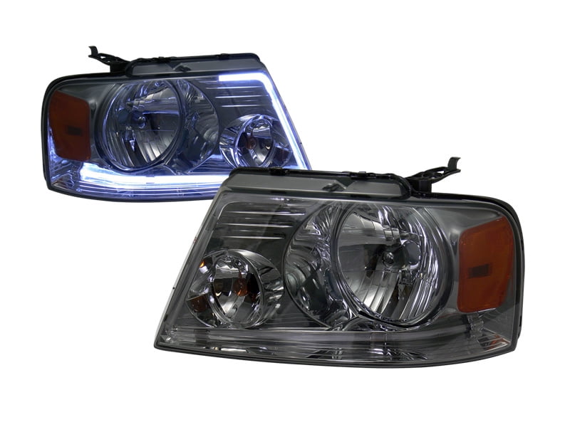 For 04-08 F150 *DRL LED Tube Bar Strip Smoke Amber OE Head Lights w//Signal Lamps