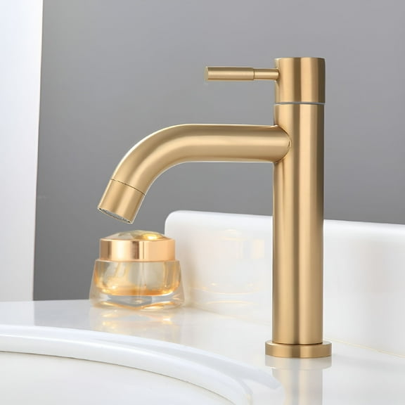 HIBIBUD Gold Single Lever Single Hole Bathroom Basin Sink Faucet,Brushed Gold