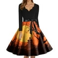 thumbnail image 4 of WTOBBY Women's Elegant V-Neck Slim Fit Halloween Printed Dress with Long Sleeves, Retro Design, and Casual Look for Party Wear and Festive Events ,Orange 4XL, 4 of 5