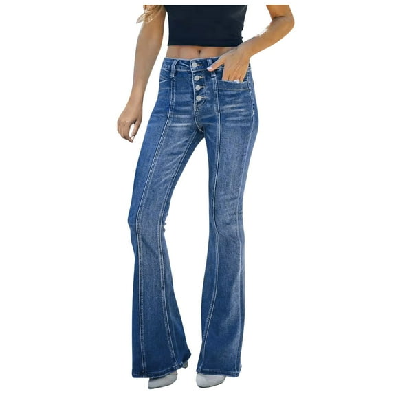 SRZYMJ -Resistant Denim Pants Ladies Casual Slim Fit Micro Trumpet Denim Trousers with Washed Finish for Everyday Comfort