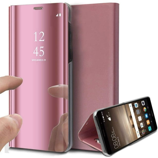 Compatible avec Étui Galaxy S10, Étui Miroir, Étui en Cuir Pu à Couverture à Vue Claire, Étui de Protection à Rabat, Étui Portefeuille, Étui à Rabat, Étui Portefeuille, Étui en Cuir pour Galaxy S10, Or Rose