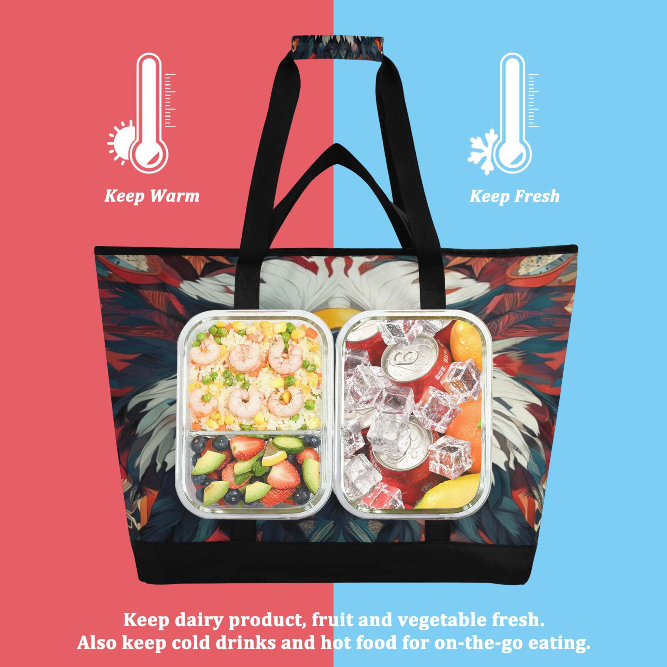 Large Hand-held Ice Pack Picnic Bag Insulation and Refrigeration Suitable for Shopping Picnics and Camping Red Vulture