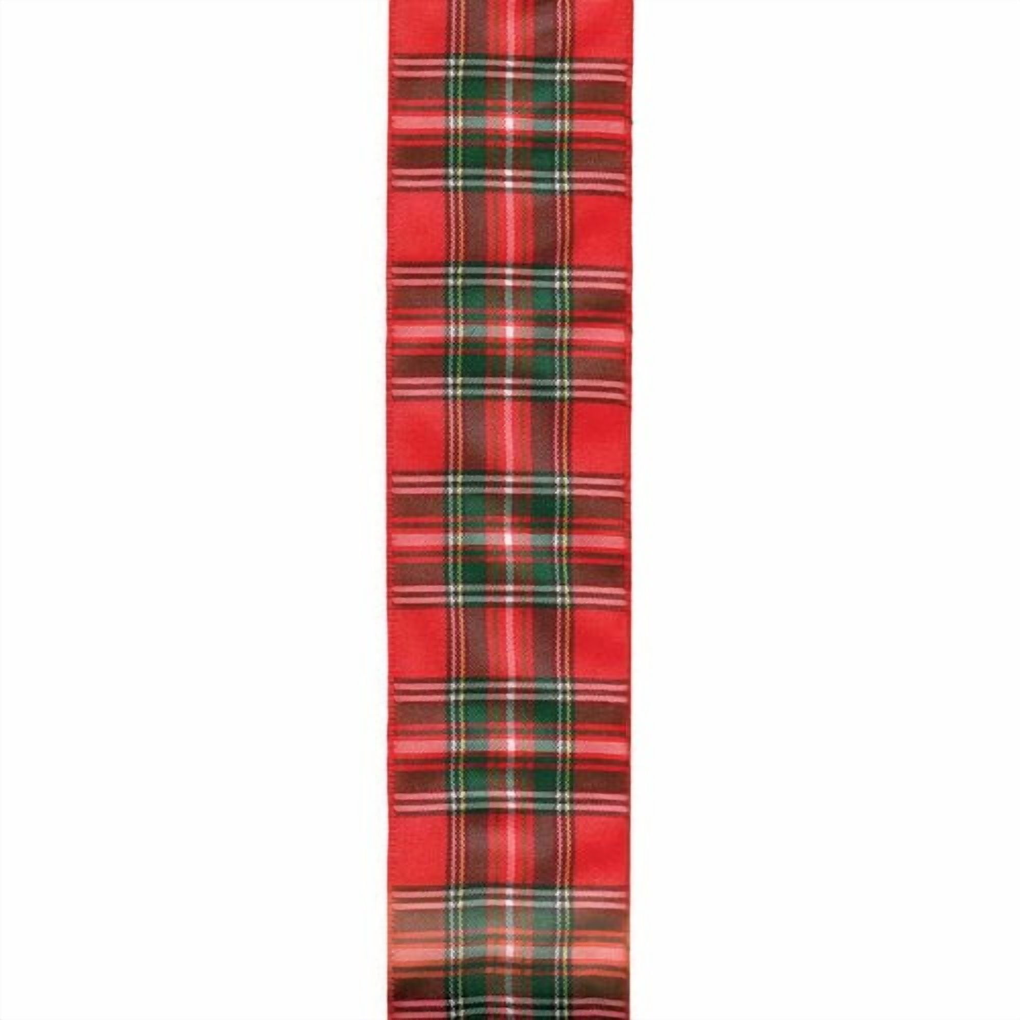 (2 pack) Offray Ribbon, Red 1 1/2 inch Tartan Woven Ribbon, 9 feet