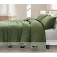 thumbnail image 4 of Chezmoi Collection Glen 3-Piece Crescent Stitched Quilt Set, Queen Size, Olive Green, Rayon Derived from Bamboo & Polyester Blended, Soft Breathable Cooling Bedspread for Hot Sleepers, 4 of 9