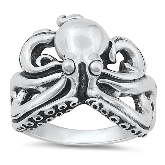Cute Oxidized Octopus Ring 925 Sterling Silver Beach Band Jewelry Female Male Unisex Size 8