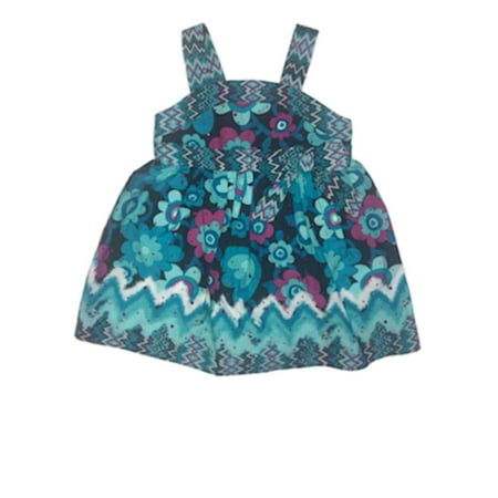 

Infant Girls Blue Flower & Chevron Sun Dress Floral Summer Dress 3T