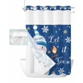 No Hook Shower Curtain and Snap in Liner Set, Navy Blue Snowman