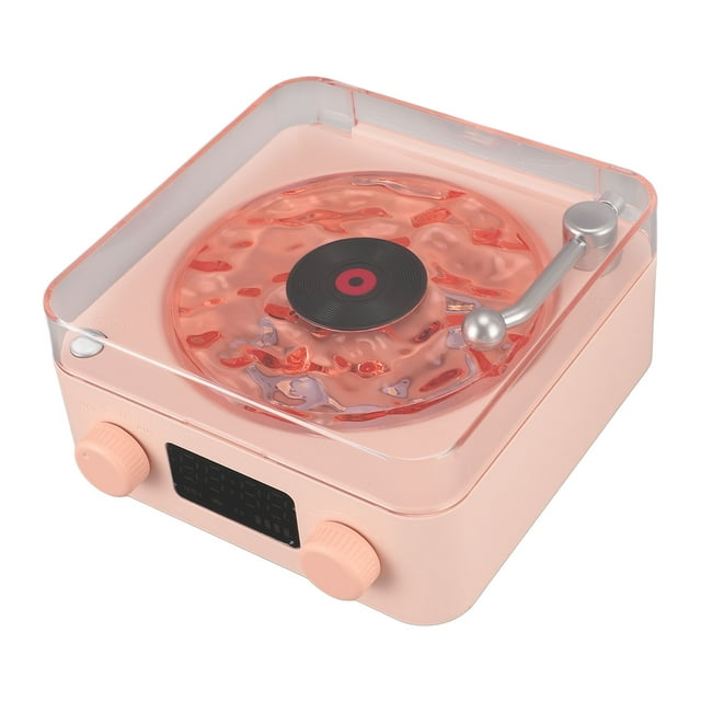 Record Player Style Speaker with Night Light, Time Display, and Multifunction, for Girls
