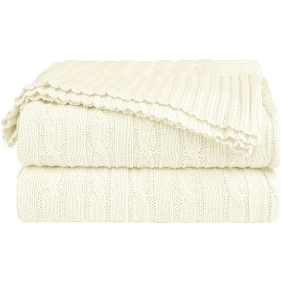 Unique Bargains Cable Knitted Bed Sofa Throw Blanket Beige 71" x 79"