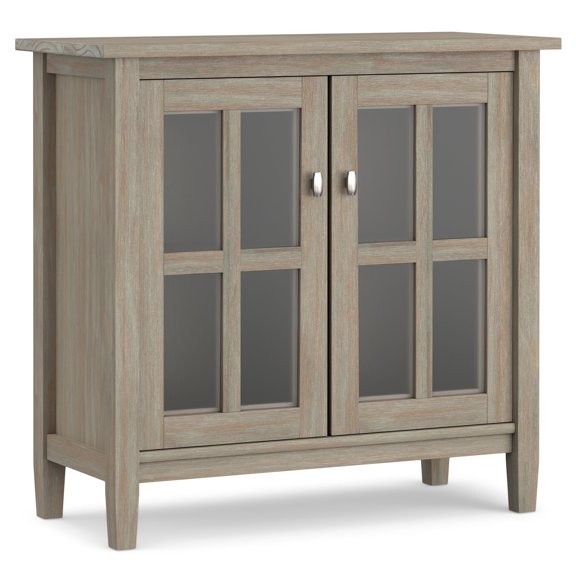 Simpli Home Warm Shaker 32 inch Wide Solid Wood Transitional Low Storage Cabinet in Distressed Grey