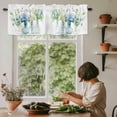 thumbnail image 5 of Blue Flowers Eucalyptus Leaf Window Valance Curtain Vintage Plant Glass Bottle Rod Pocket Short Curtain for Living Room, Bedroom & Kitchen Window Decor 42x12in, 5 of 8