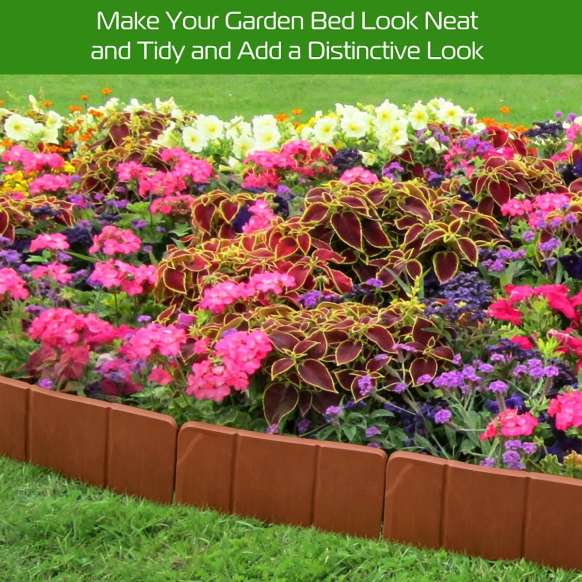 Plastic Lawn Edging, Interlocking Garden Landscape Border, 20‑Piece 16ft Flexible PP Garden Edging for Flower Beds, Walkways and Lawn Landscaping