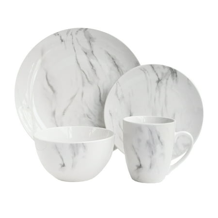 

Marble White Gray 16 Pieces Dinnerware Set 10.5 D 7.5 Small