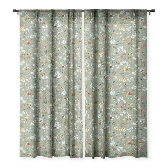 Society6 Ninola Design Wild nature Countryside Green Single Panel Sheer Window Curtain 50" x 96"