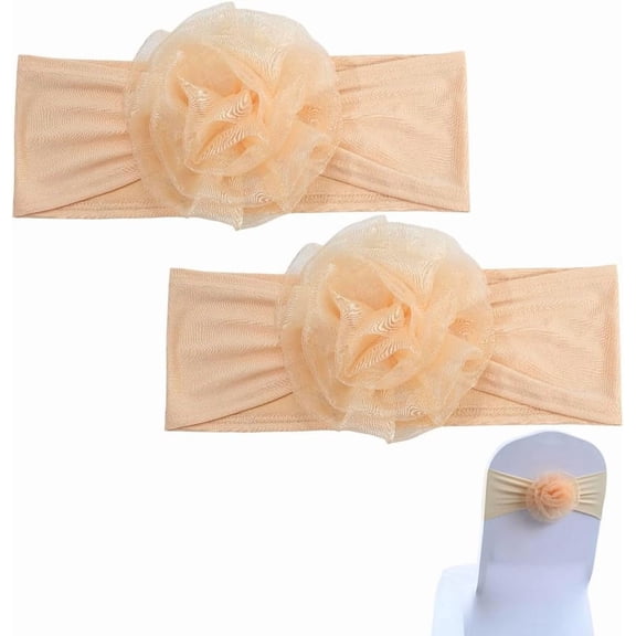 2PCS Orange Chair Back Sashes Bows Stretch Flower Tie Design Elastic Chairs Covers Floral Knots Polyester Cover Sash Decoration