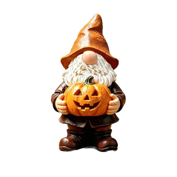 YuanGuangQ Halloween Thanksgiving Gnome Statue, Charming Resin Gnome Holding Pumpkin Figurine, Fall Festive Desktop Decor for Tabletop Display, Shelf, Home Holiday Party Decoration