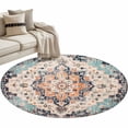 thumbnail image 2 of Orange Blue Round Area Rug 3.3 FT, Non Slip Small Entryway Kitchen Mat, Boho Geometric Middle Century Abstract Western Washable Soft Circular Rug Non-Shedding Door Mat for Bathroom Playroom Kids Room, 2 of 9