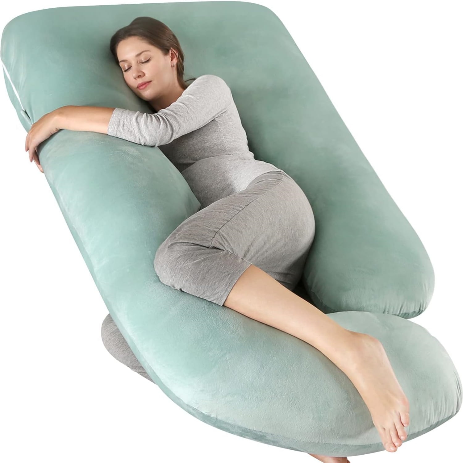 Pregnancy Pillows,U Shaped Full Body Maternity Pillow with Removable Cover,Support for Pregnant Women,57 Inch Pregnancy Pillows for Sleeping (Green,Velvet)