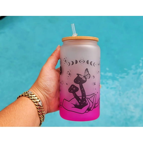 Mushroom Beer Can Glass | Boho Mushroom Coffee Glass | Aesthetic Coffee Glass