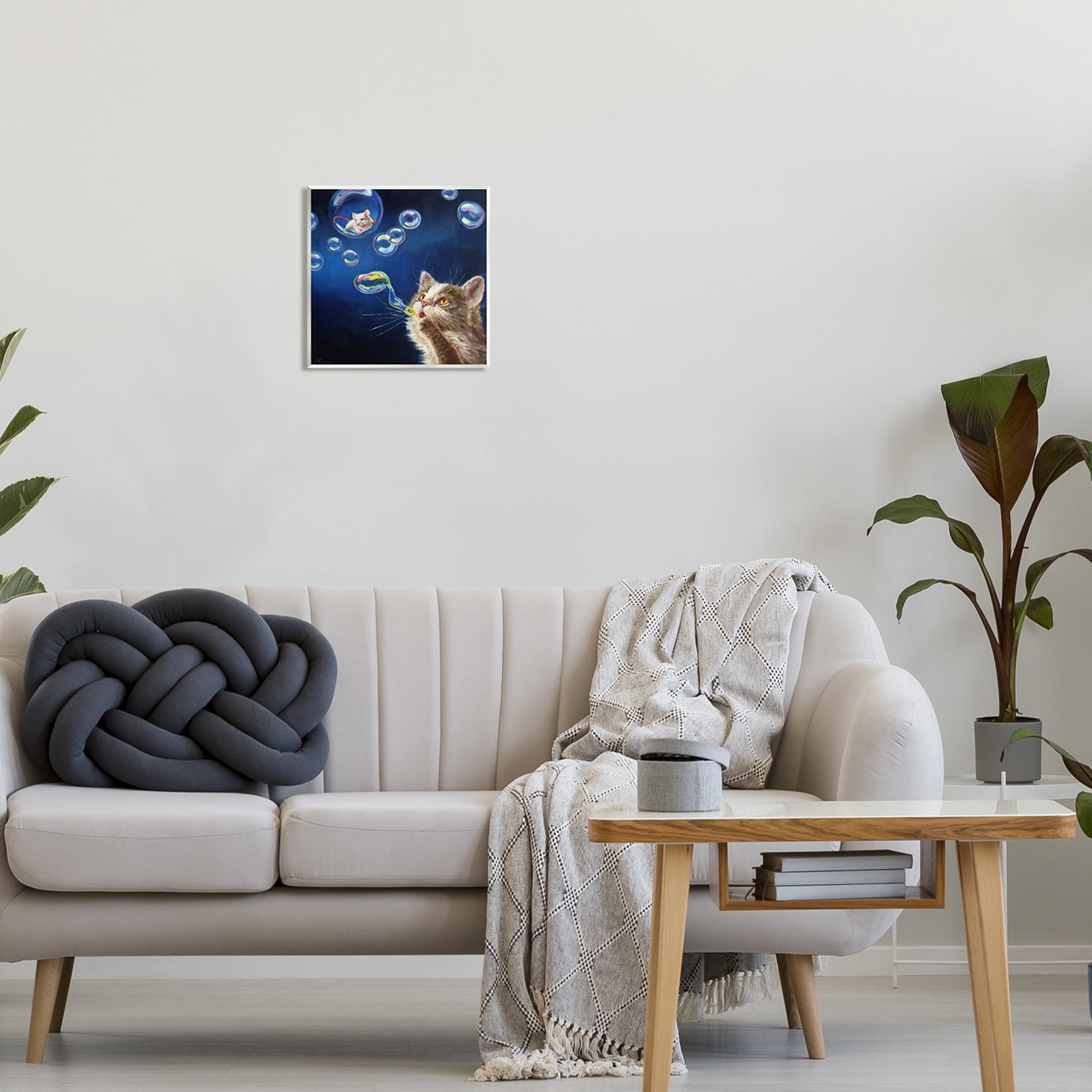 Stupell Industries Cat & Mouse Blowing Bubbles Animals & Insects Painting Unframed Art Print Wall Art