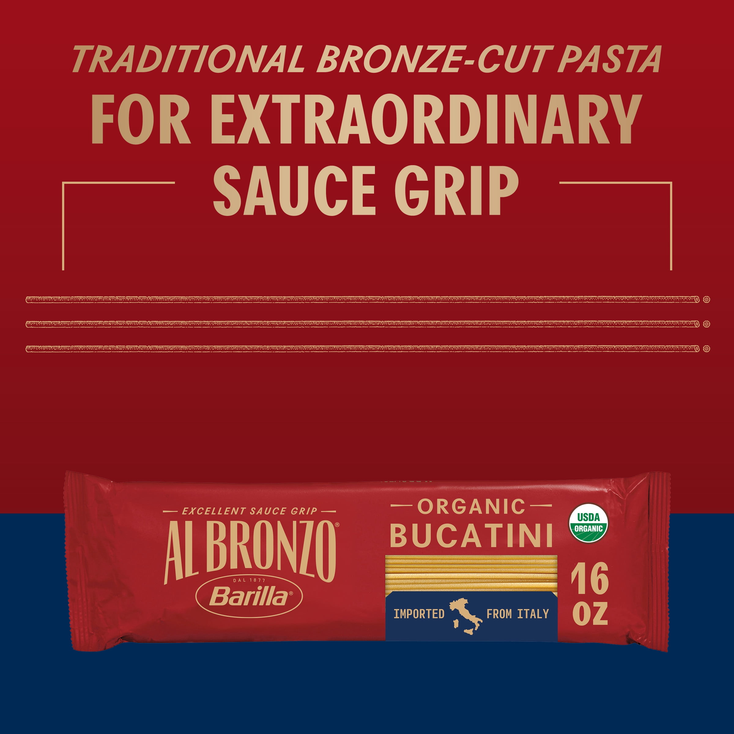 Barilla Al Bronzo Organic Bronze Cut Bucatini Pasta, 16 oz.