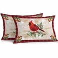 thumbnail image 2 of Outdoor Waterproof Pillow Covers Winter Christmas Red Bird Bells Throw Cushion Case，Watercolor Tree Berry Plaid Pillowcase for Bed,Sofa,Couch, Patio Furniture, 20x12 in, 2Pack Decorative Pillows, 2 of 9