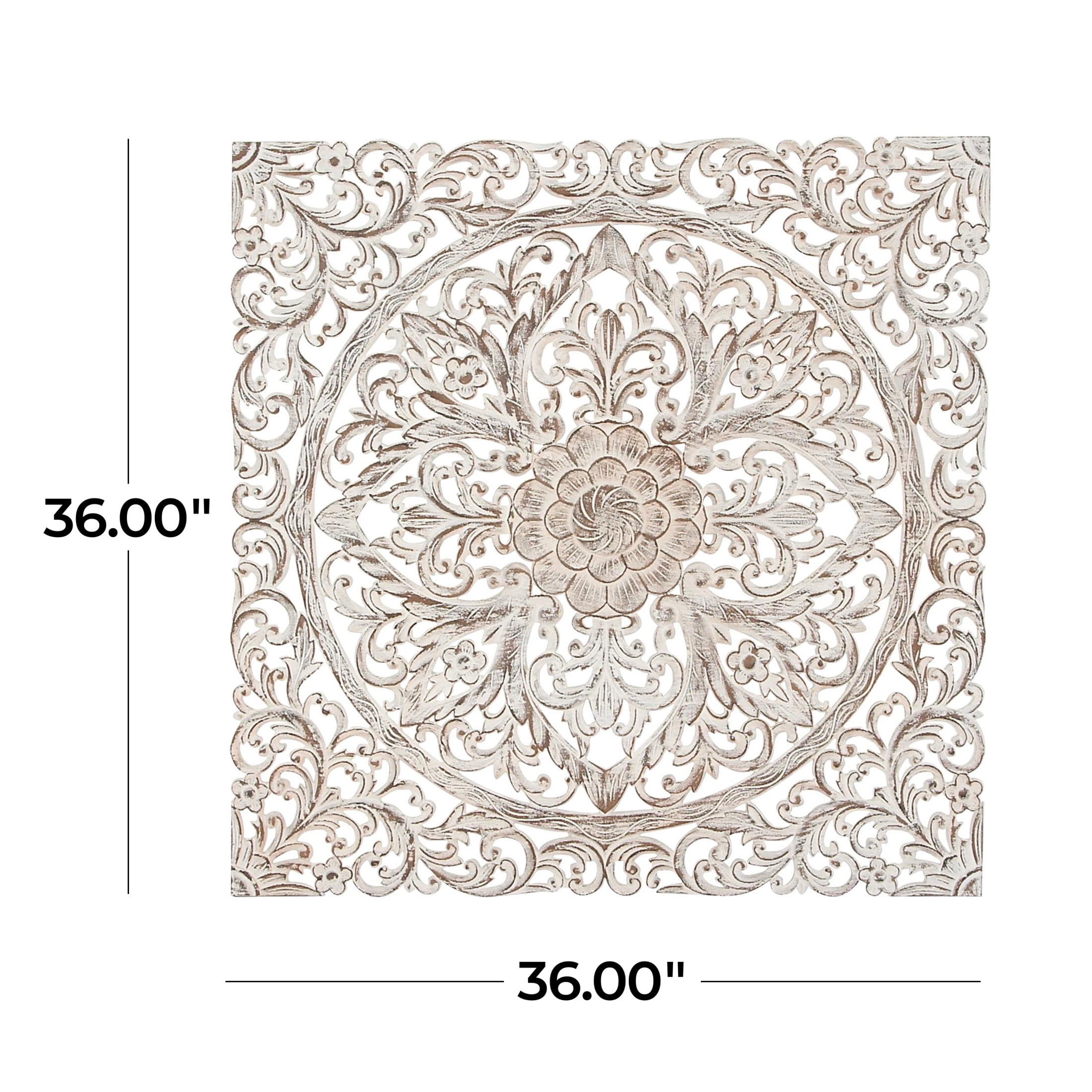 DecMode Traditional White Wood Carved Filligree Medallion Pattern Wall Décor , 36"W x 36"H