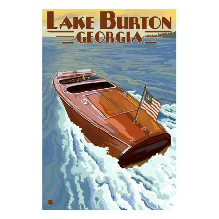 Lake Burton, Georgia - Wooden Boat Scene Print Wall Art By Lantern (Best Lakes To Live On In Georgia)