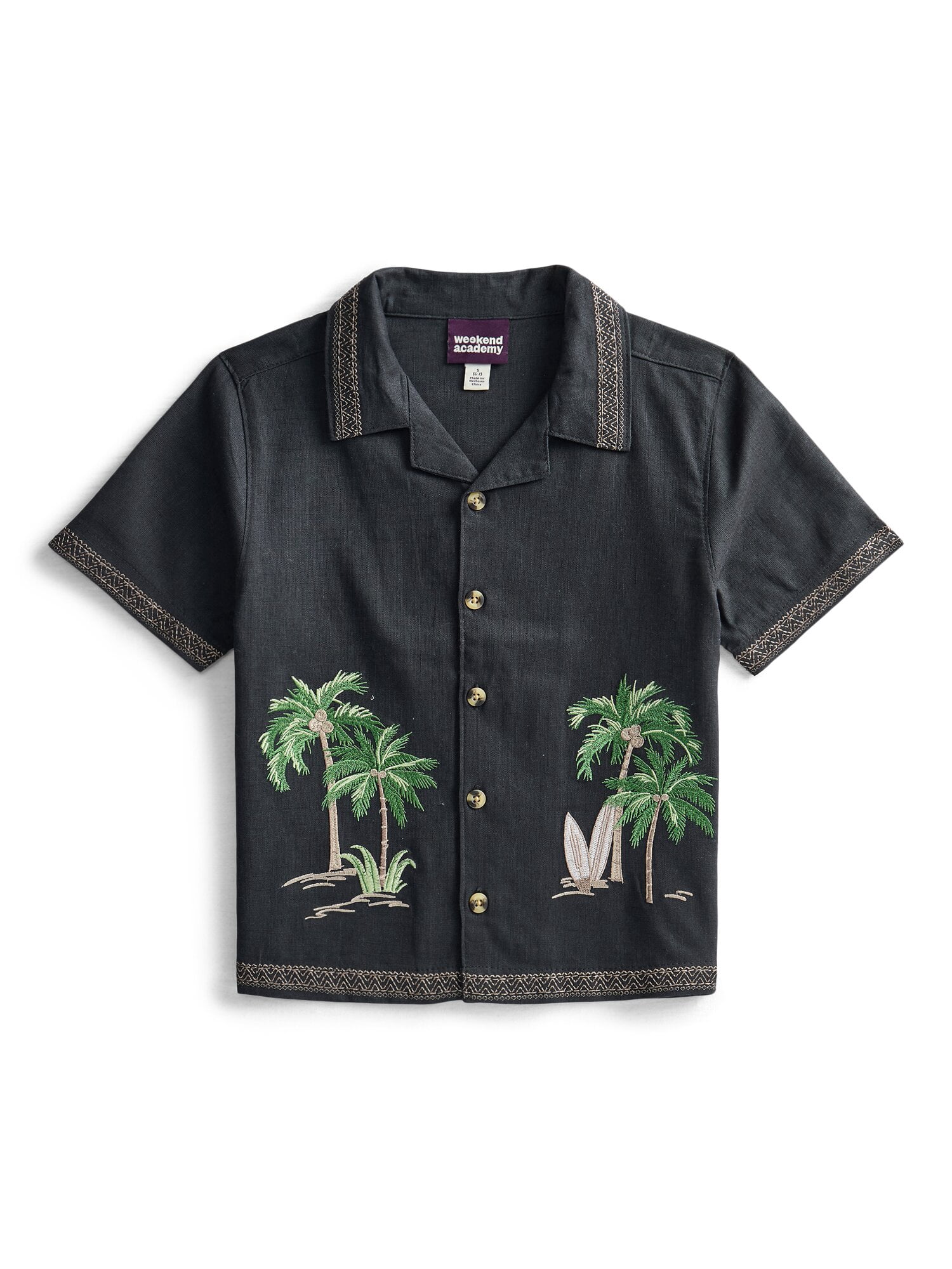 Weekend Academy Boys Embroidered Button Shirt with Short Sleeves, Sizes 4-18