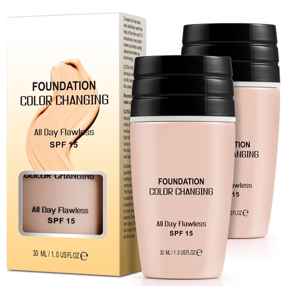 Color Changing Foundation,Anti-Aging Moisturizing Liquid Foundation,With SPF15 UV Protection,30ml 2pc