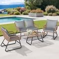 thumbnail image 2 of 4-Piece Outdoor Rattan Patio Bistro Sofa Furniture Set, Straight Leg Design with Washable Seat Cushions & Tempered Glass Top Table, All-Weather Conversation Set for Garden, Balcony, Porch & Poolside, 2 of 6
