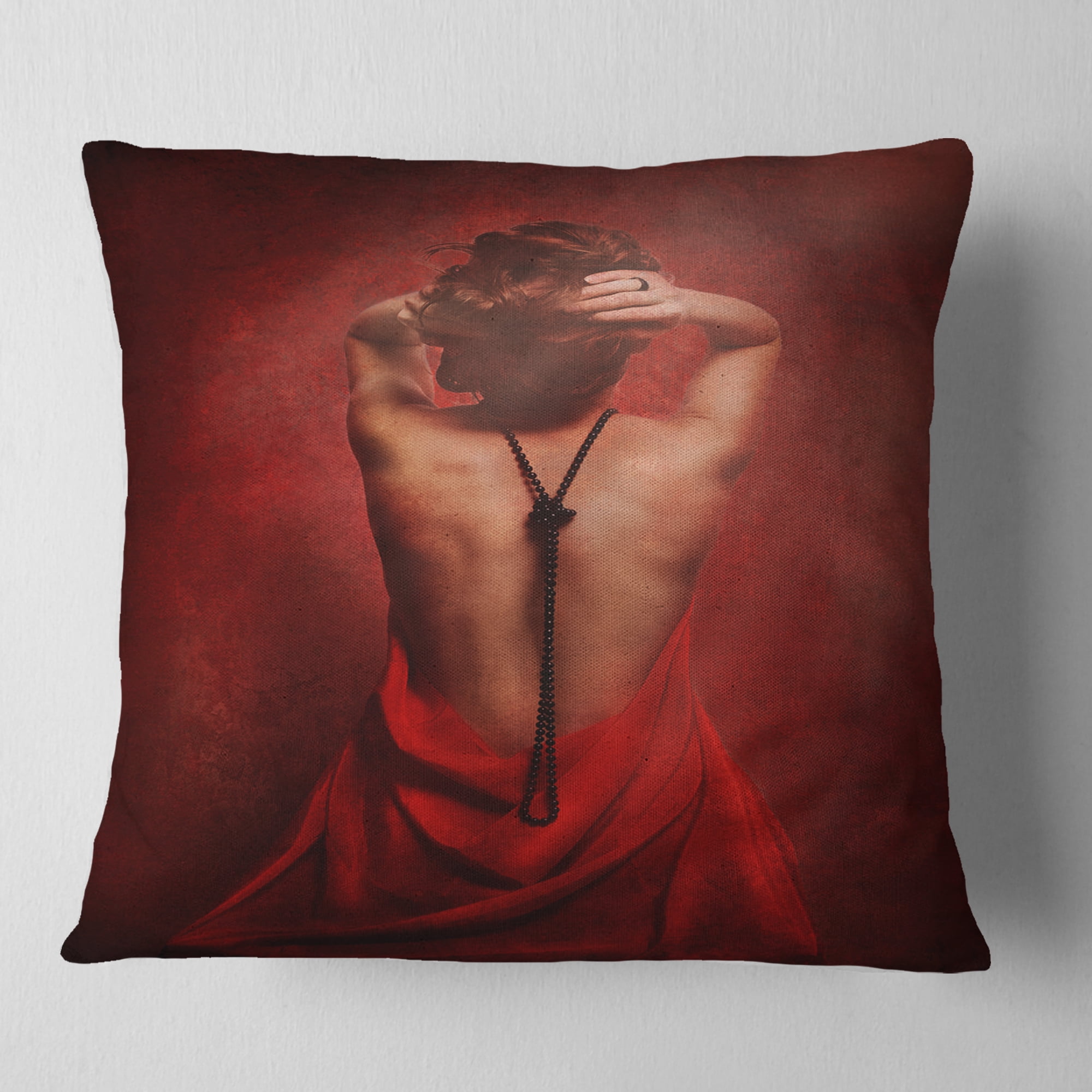 Designart Woman in Red - Portrait Throw Pillow - 16x16