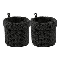 Unique Bargains 2 Packs Woven Storage Basket Round Bin for Key Tray Black 5.1*5.5in