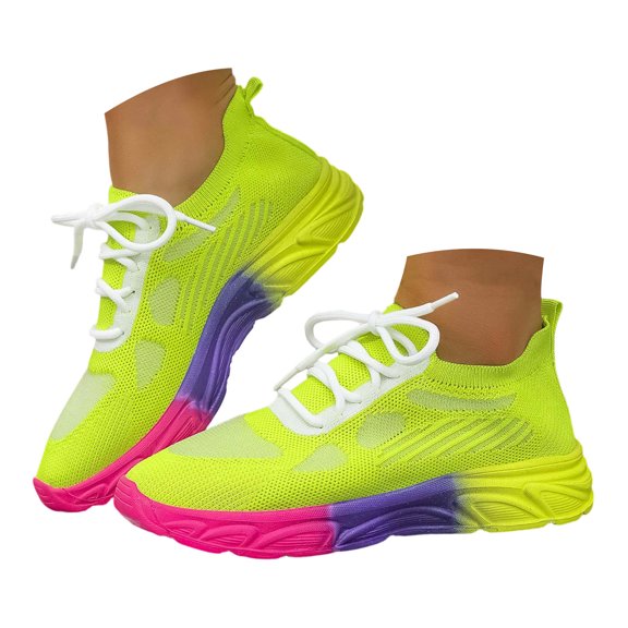 Stylish Knitted Sneakers for Women Running Casual Wear Breathable Non Slip Shoes Comfortable Workout Leisure Activities Footwear Green Size 7.5