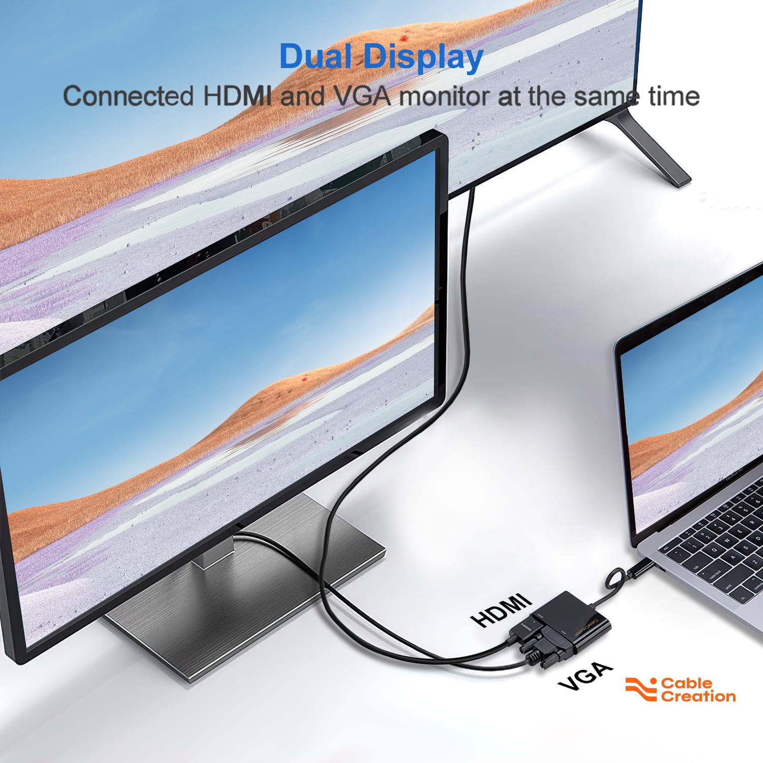 CableCreation 3 Pack USB Type C to VGA Adapter, USB C to HDMI VGA Adapter, USB C VGA Multiport Adapter Compatible with iPhone 15 Plus/15 Pro Max, MacBook Pro, iPad Pro 2020, Yoga 910, Surface Pro