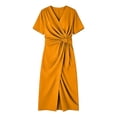 thumbnail image 5 of QUNYINEY Summer Womens Dress Solid Long Short Sleeve Vacation Wrap Dress V Neck with Pockets Casual Slit Loose Fit Dresses, 5 of 6