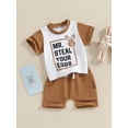 thumbnail image 3 of FEORJGP Toddler Boys Easter Outfits Infant Summer Clothes Short Sleeve T-Shirts Crew Neck Shirt Letter Rabbit Print Jumpers Contrast Color Tops and Elorts Newborn 2Pcs Loose Casual Daily Set, 3 of 9