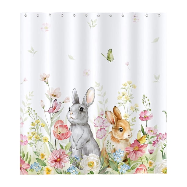 Ganchos Decorativos para Cortinas de Ducha, Estilo de Lino sin Perforación de Metal de 12 Piezas, 120x180 cm/47.24x70.87 en Cortina de Baño de Pascua con Ganchos, Poliéster Impermeable