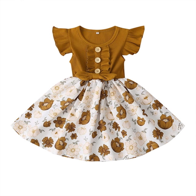 Birdeem Robe Princesse à Volants Manches Volantes Imprimé Floral pour Bébé Fille Été