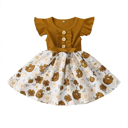 

Ausyst Summer Dresses Girls Dresses Toddler Baby Girls Summer Ruffles Fly Sleeve Floral Printing Princess Dress Clearance